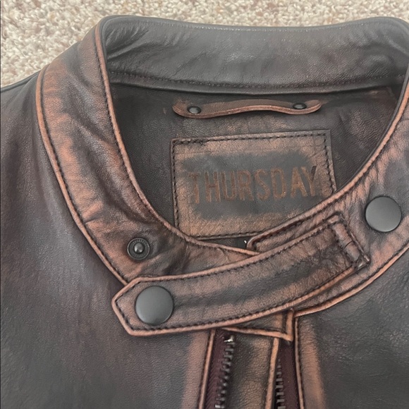 Thursday Boots Leather Roadster Jacket (Black Coffee) athletic cut size XL - Picture 6 of 9